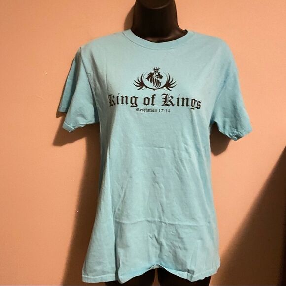 CHRISTIAN Tee King of Kings T Shirt Aqua Blue - Picture 3 of 12